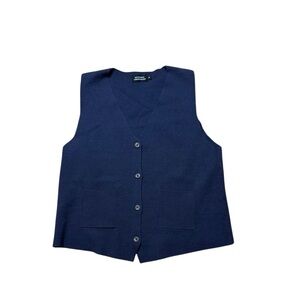 Monoprix S’engager Pour Durer Navy Blue Knit Sweater Vest with Pockets Medium